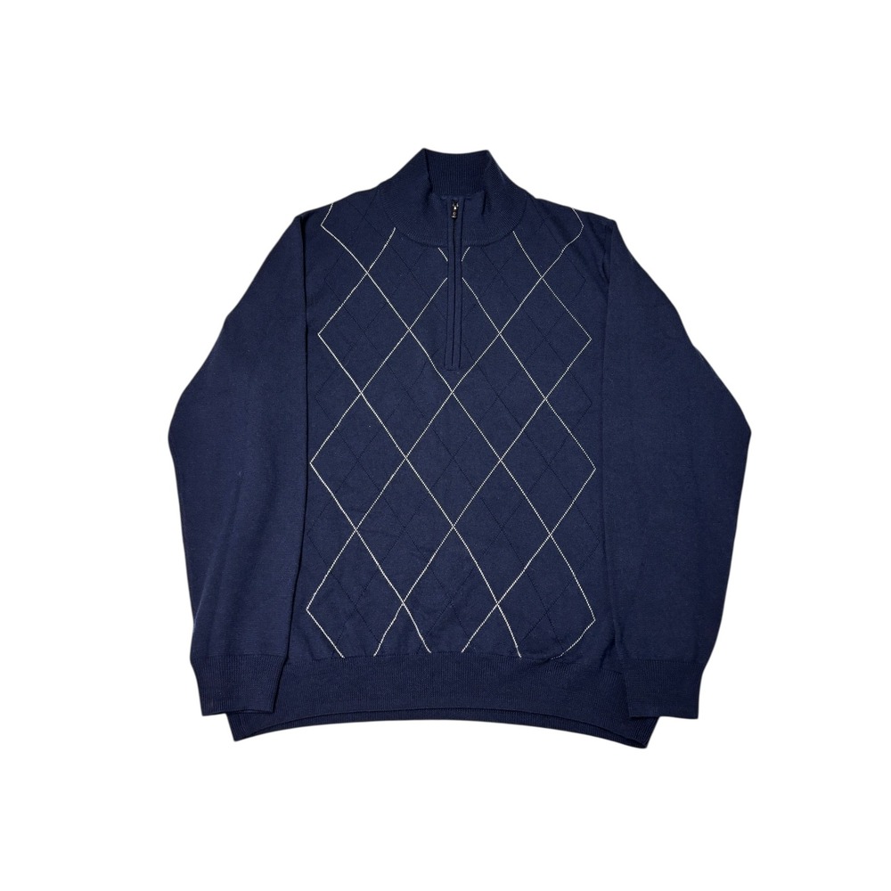 FootJoy FJ Mens Argyle‎ Quarter Zip Sweater Navy Blue 100 Wool Size L Golf